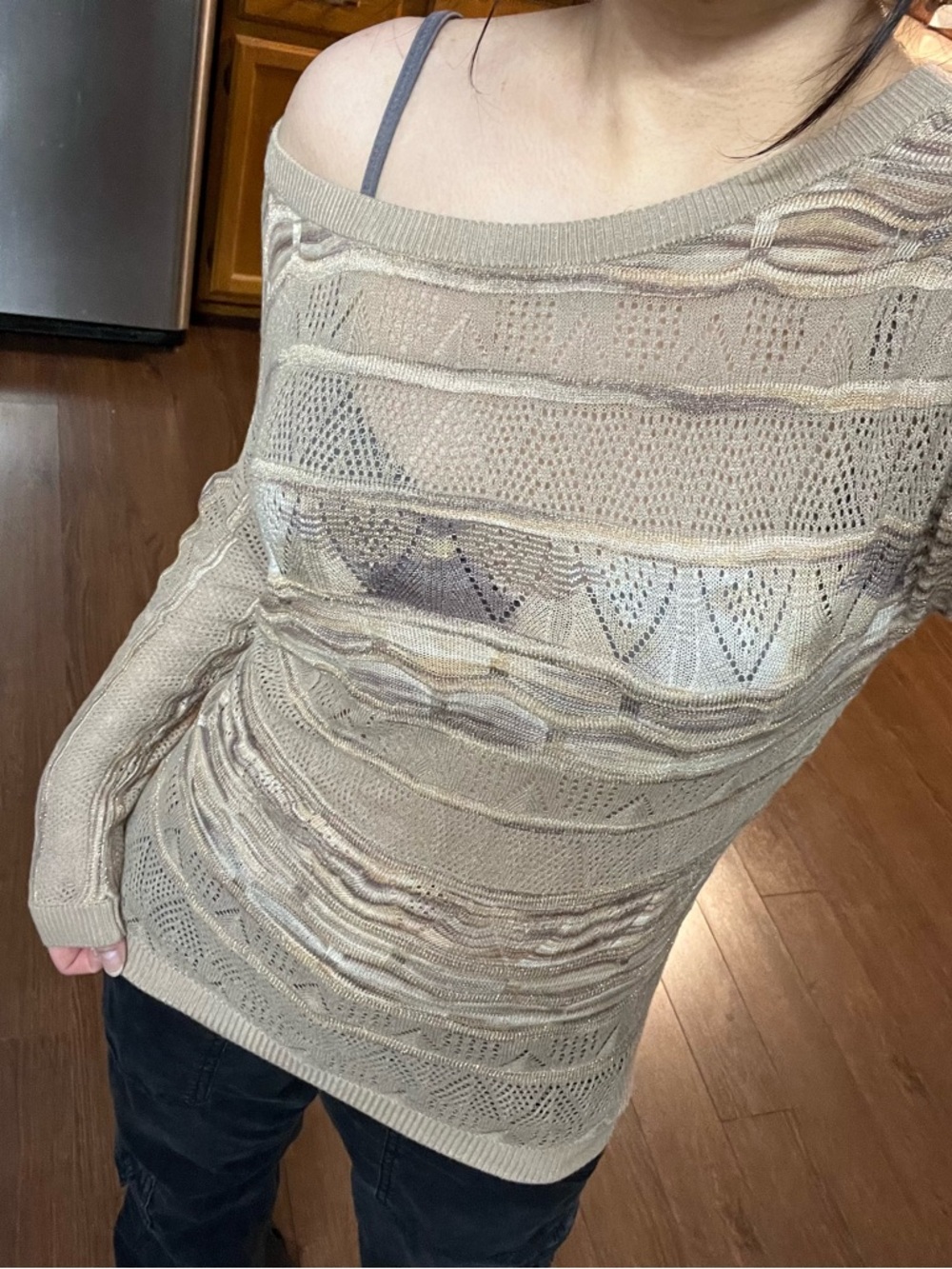 🛍️ $5 ADD-ON | Y2K Suzy Shier Beige-tan Unique Pattern Lightweight Sweater - Picture 2 of 13
